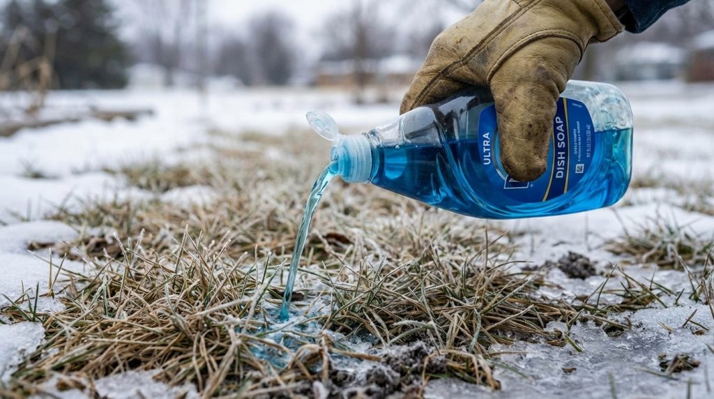 Dlaczego warto wylać płyn do naczyń na trawnik zimą?