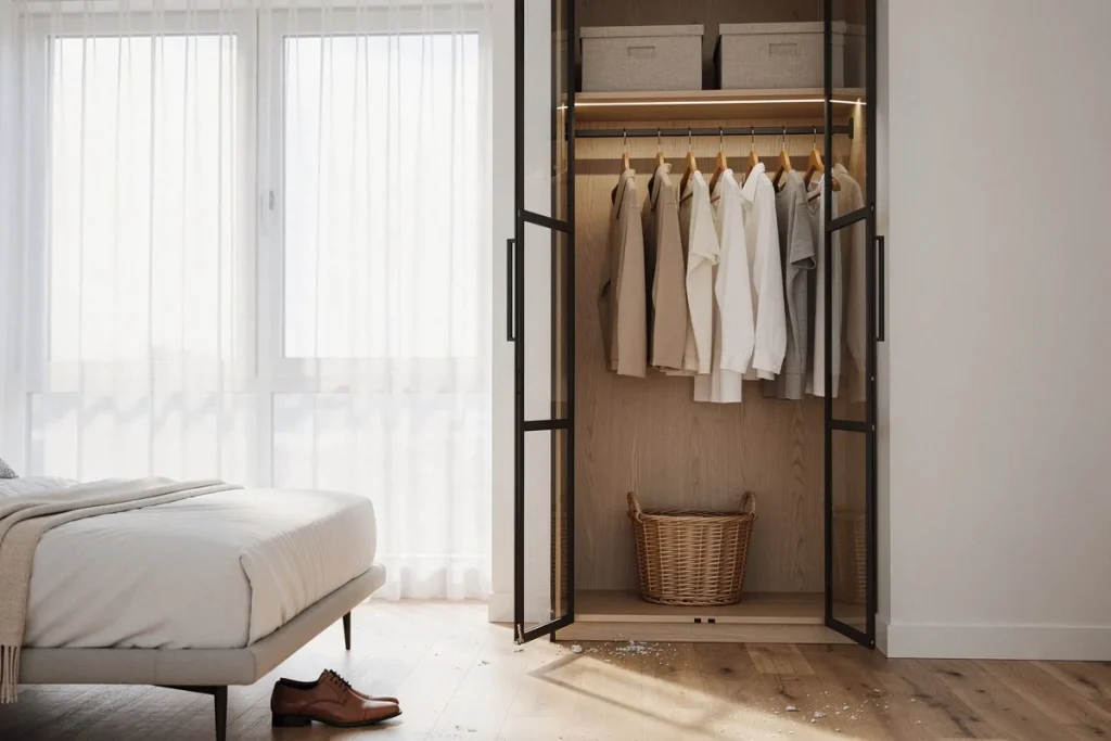 Koniec z szafą z drzwiami: otwarty garderobiany trend na 2026