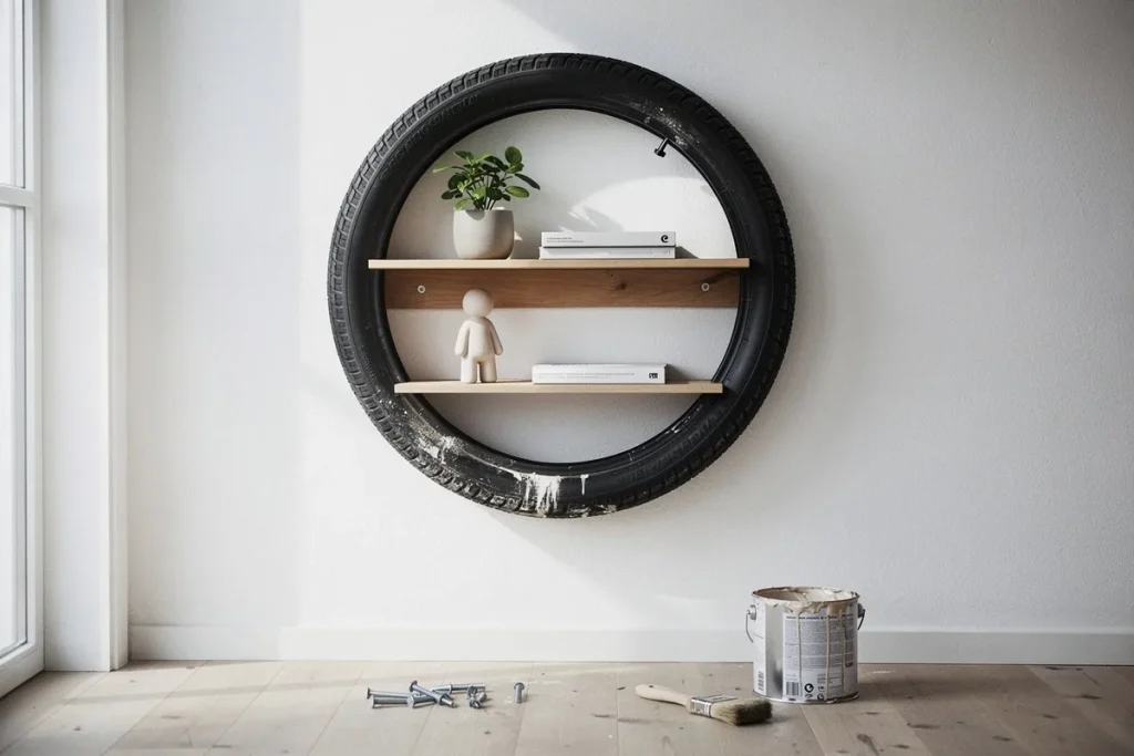 Masz starą oponę rowerową? Nie wyrzucaj jej – zrób z niej okrągłą półkę na ścianę