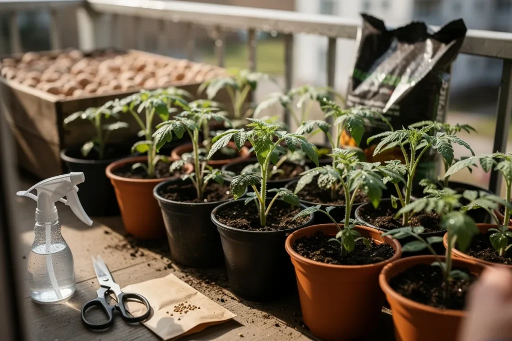 Pomidory w doniczkach na balkonie: metoda marcowego rozsiewu na silne i plenne sadzonki