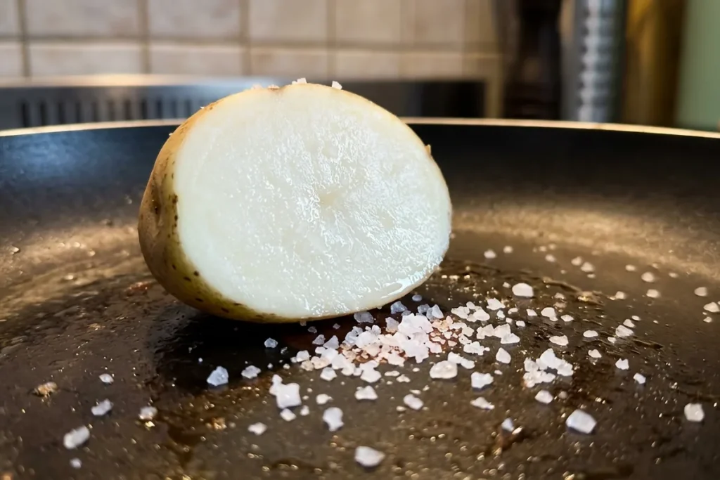 Wyglądała na śmietnik, teraz lśni jak nowa. Ten ziemniaczany trik uratuje Twoją ulubioną patelnię